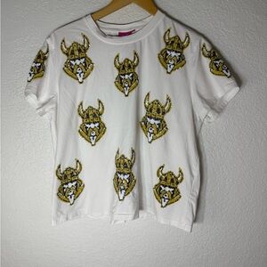 QUEEN OF SPARKLES Minnesota Vikings Embellished White Shirt Sleeve Tee Small